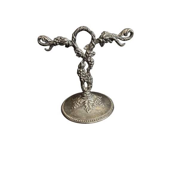Grape Vine Design Vintage Silver Metal Salt and Pepper Shaker Holder - Picture 1 of 4